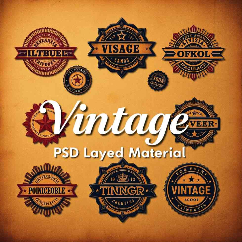 Vintage badges PSD layered material